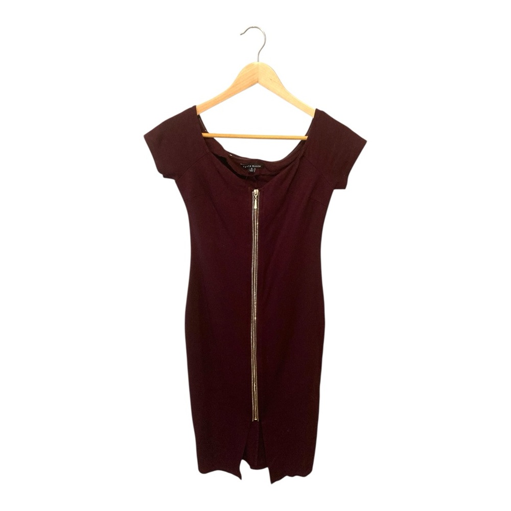 HAUTE MONDE Plum Wine Purple Bodycon Mini Dress w Gold Tone Zipper Front - WS
